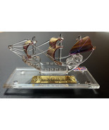 Miniature Crystal Santa Maria 1492 ship Copper  masts clear body Gold Pl... - £7.72 GBP