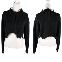 Wild Honey Sweater Distressed Cropped Large Black Crew L NWOT - £22.80 GBP