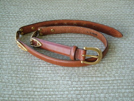 Pre-Loved Brighton Tan Leather Belt with Gold-Tone Hardware SZ L - $16.00