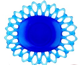 Vintage Westmoreland Blue Satin Open Lace Console Bowl Turquoise Blue Fr... - $32.93