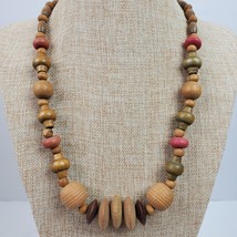 Vintage Hippie Style Earthy Wood Beaded Necklace 23 Inch - $16.83