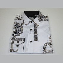 Men Sports Shirt by DE-NIKO Long Sleeves Fashion Print Soft Modal 2F008 White image 6