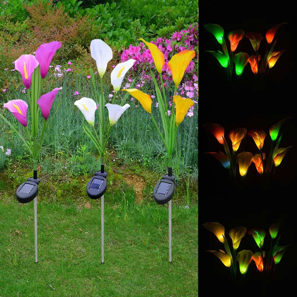 Den lights outdoor 3 pack calla lily flower solar stake lights multi color changing led thumb200