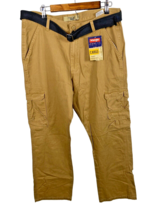 Wrangler Cargo Pants 36 x 32 Tan Light Brown Mens NEW Belted 100% Cotton... - $65.14