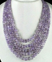 Natural Amethyst Beads Carved Melon 5 Line 947 Carats Gemstone Ladies Necklace - £117.87 GBP