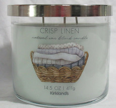 Kirkland's 14.5 oz Large Jar 3-Wick Candle Natural Wax Blend CRISP LINEN cotton - $27.08