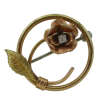 Krementz Signed Vintage Rose Flower Rose Gold Tone Round Brooch Pin - £31.27 GBP