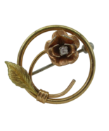 Krementz Signed Vintage Rose Flower Rose Gold Tone Round Brooch Pin - €34,37 EUR