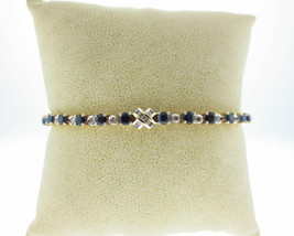 5Ct Zafiro Azul CZ Pulsera Tennis Plata 925 Chapada En Oro Amarillo De 14k - £352.20 GBP