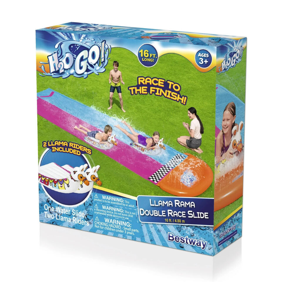 Bestway H2OGO! 16 ft Llama Rama Double Race Water Slide with Two Surf Ri... - $16.39