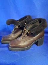 Womens Kamouraska Vernice Brown Fur Trim Boots Size 8.5M Made in Canada - £37.27 GBP