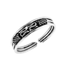 Balinese Inspired Twisted Rope Sterling Silver Adjustable Toe or Pinky Ring - £10.16 GBP