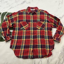 Clementine Womens Vintage Flannel Plaid Shirt Size L Red Yellow Buttons ... - £21.89 GBP