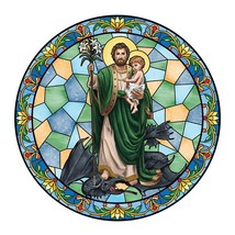 St Joseph Terror of Demons Stained Glass Look Static Decal Vinyl 5 3/4&quot; ... - £3.13 GBP