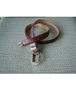 Pre-Loved Brighton Dark Tan Leather Moc Croc Belt with Two-Tone Hardware... - $18.00