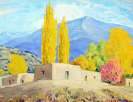 Framed canvas art print giclée Adobes and Poplars in Fall New Mexico - £30.92 GBP+