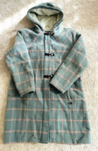 Woolrich Women&#39;s Duffle Coat Green Plaid Bluegrass Long Wool Winter Jacket Large - £67.26 GBP