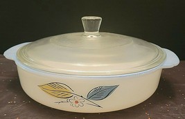 VINTAGE FIRE KING BLUE &amp; GOLD LEAF 8&quot; BAKING DISH NO. 450 T.M. REG - £47.55 GBP