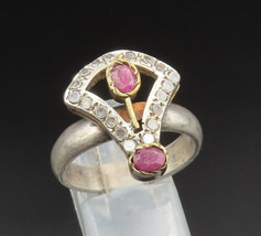 925 Sterling Silver - Vintage Two Tone Wrapped Ruby &amp; Topaz Ring Sz 9 - RG24870 - £36.18 GBP