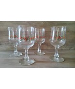 4 Vintage Libbey Christmas Holly Berry 6.75&quot; Pedistal Wine/Water Goblets... - £18.11 GBP