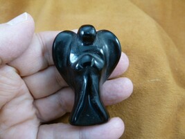 (Y-ANG-105) Black Onyx Guardian Angel Gemstone gem figurine I love my an... - $35.99