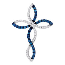 10k White Gold Blue Color Enhanced Diamond Infinity Weave Cross Crucifix Pendant - £271.02 GBP