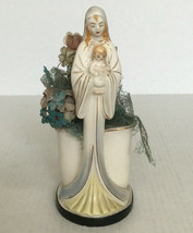 Vintage mother Virgin Mary Jesus planter vase with plastic flowers shafford - £19.09 GBP