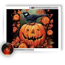 Halloween&#39;s Pumpkin and Bird - Diamond Painting Kit - £15.61 GBP+