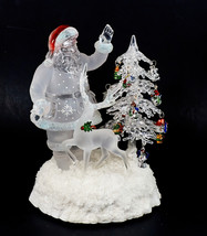 Christmas Scene Figurine Frosted Acrylic 8.5&quot; Santa Claus Tree Deer Ornament Vtg - £19.74 GBP
