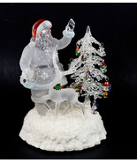 Christmas Scene Figurine Frosted Acrylic 8.5&quot; Santa Claus Tree Deer Orna... - £19.53 GBP
