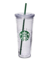 Starbucks 20oz Venti Tumbler Clear Double Wall Acrylic Cold Cup 2015 With Straw - £13.24 GBP