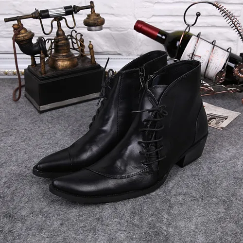 Botas masculina leather autumn winter work shoes men   boots pointed toe  boy bo - £221.17 GBP