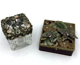 3 Butterfly Hinged Lined Trinket Box Candle Holder Decor Storage Sequin ... - £23.14 GBP