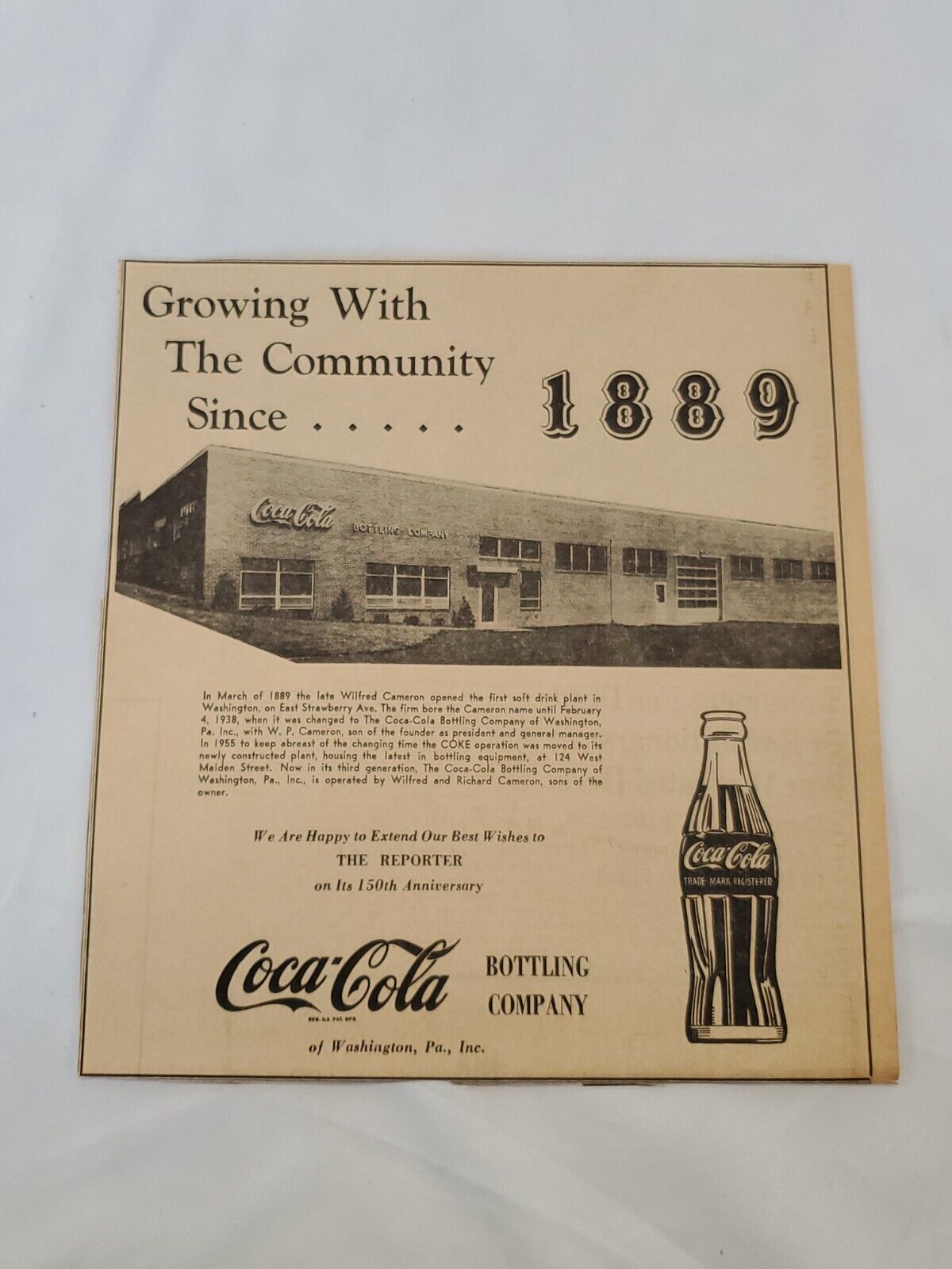 Primary image for VINTAGE 1958 Coca Cola Bottling Newspaper Advertisement