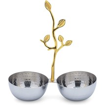 Textured Decorative Bowls With Gold Leaf Handle Silver Metal - $63.35