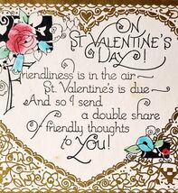 On St Valentine&#39;s Day Victorian Greeting Card Watercolor Gold Floral PCBG6D - €34,31 EUR