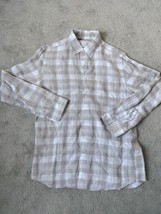 Men’s Uniqlo Shirt Sz M White/Beige Long Sleeve Button Up 100% Cotton Ca... - £7.11 GBP