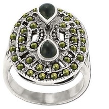 Sterling Silver Genuine 38 Marcasite and Onyx Teardrop Ring - £30.81 GBP