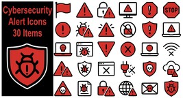 Cybersecurity Alert Icons Set – Vector Warning &amp; Threat Notification Sym... - $18.24 MXN