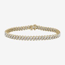5CT Round Simulated Diamond S-Link Tennis Bracelet 14K Yellow Gold Plated 7&quot; - £274.15 GBP