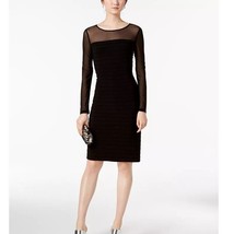 Calvin Klein Women Petite 4P Black Mesh Sleeves Knee Length Dress NWT CZ44 - £57.59 GBP