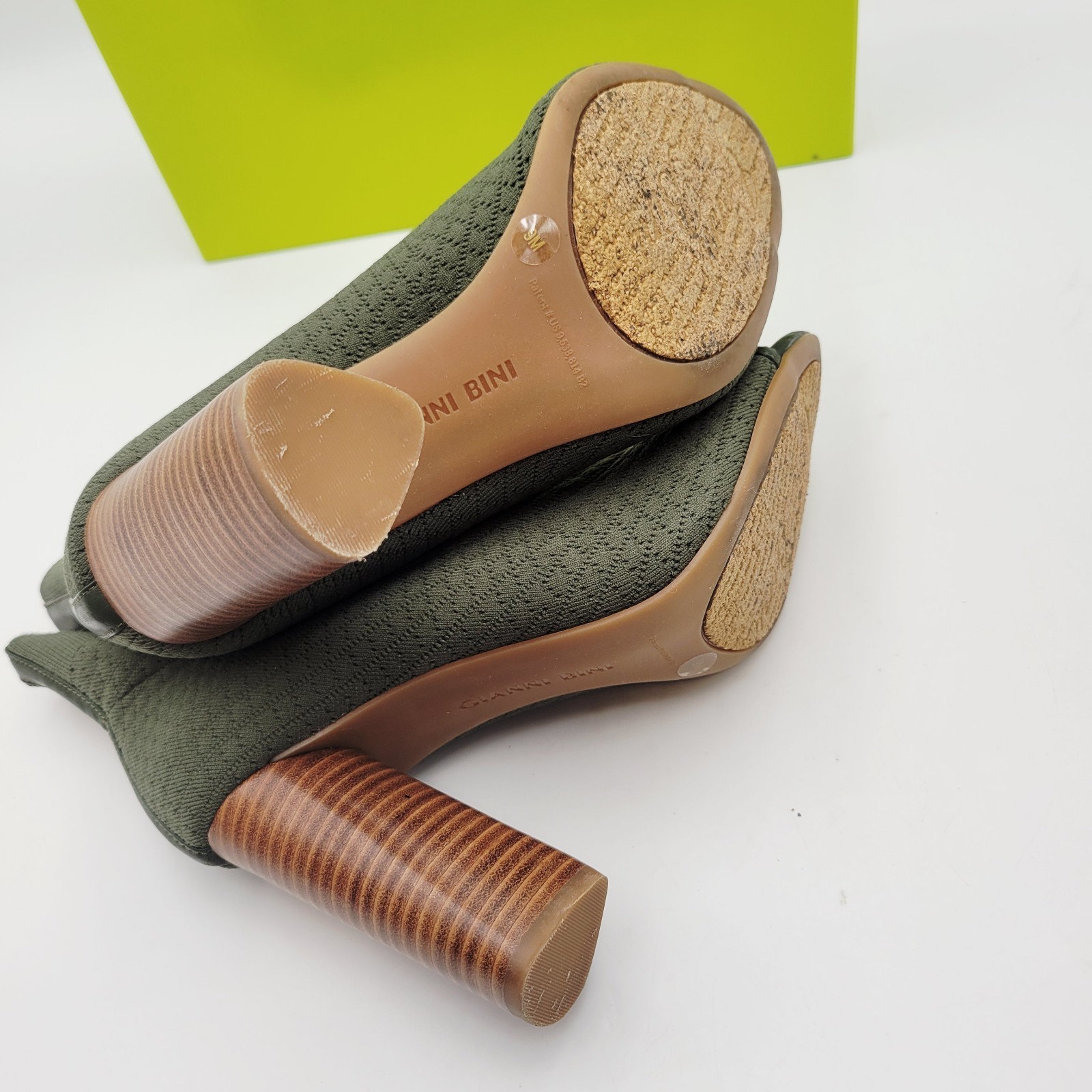 GIANNI BINI Bergen Olive Green Stretch Peep Toe Sock Booties Sz 9 M Item image 10
