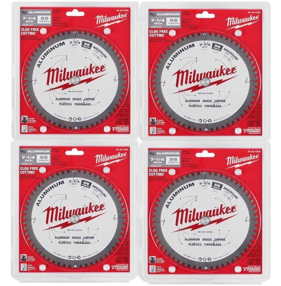 4 MILWAUKEE 7-1/4 ALUMINUM METAL CUTTING CIRCULAR SAW BLADES 56T 48-40-4335
