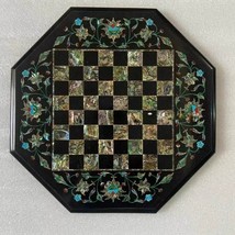 12&quot; Elegant Square Black Marble Chess Set Vanity Top with Pcs Handmade A... - $503.91