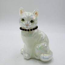 Vintage Fenton Art Glass Birthday Cat Iridescent  Figurine Signed - $31.50