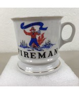 Fireman Shaving Mug Coffee Cup Ever Alert Firefighter Blue Banner Bugle ... - £19.75 GBP