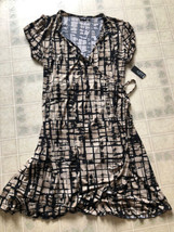 New! Apt 9 True Wrap V-Neck Dress Brown Black Print Stretch sz 1X Short ... - £29.18 GBP