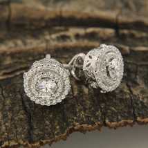 Gift 2.75Ct Round CZ Solitaire Double Halo Stud Earrings in 14k White Gold Over - £63.35 GBP