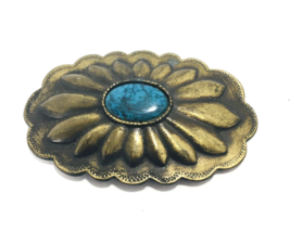 Vintage Brass And Turquoise Belt Buckle BROKEN BACK Just for Display - $23.70