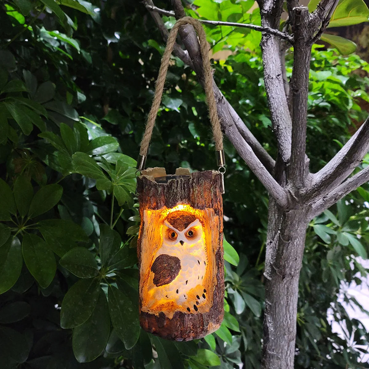 Solar Lantern Outdoor Hanging Light Owl Lantern Decoration with Handle LED Garde - £60.65 GBP